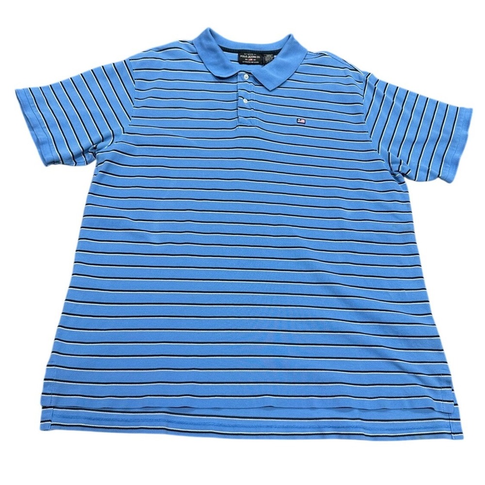 Polo Jeans Co Ralph Lauren Mens XXL‎ Blue Striped Short Sleeve Polo Shirt Cotton